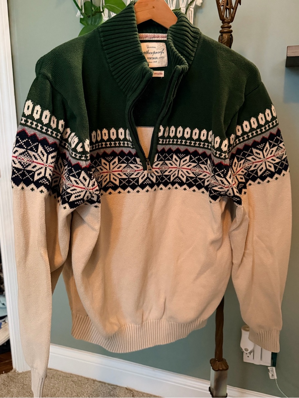 Weatherproof Vintage Holiday Fair Isle Quarter-Zip Sweater